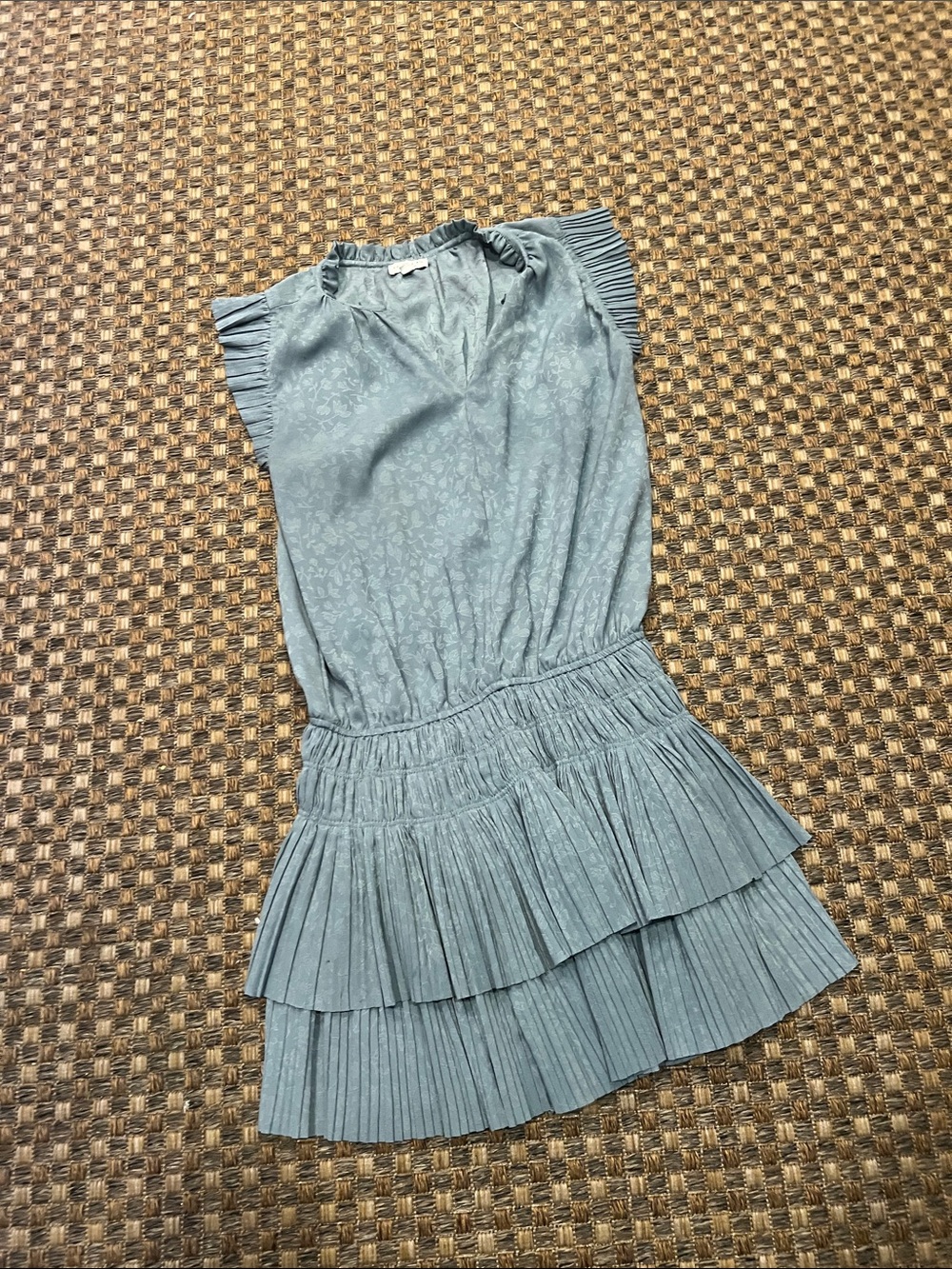 Current Air Dusty Blue Floral Ruffled flutter sleeve